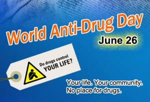 Slogan "World Anti-Drug Day (Hari Anti Narkoba Sedunia)"